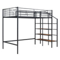 Twin Size Metal Loft Bed With Upper Grid Storage Shelf And Lateral Storage Ladder, Black Black Mdf Metal