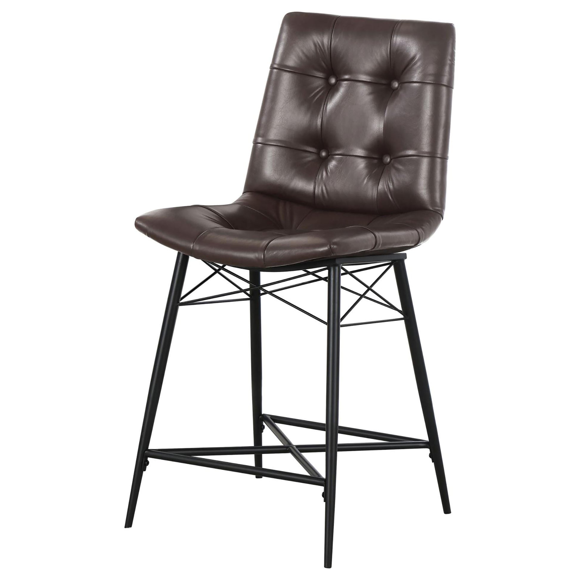 Brown Tufted Counter Height Stool Set Of 2 Solid Brown Dining Room Spot Clean Industrial Bar Stools Tufted Back Foam Upholstered
