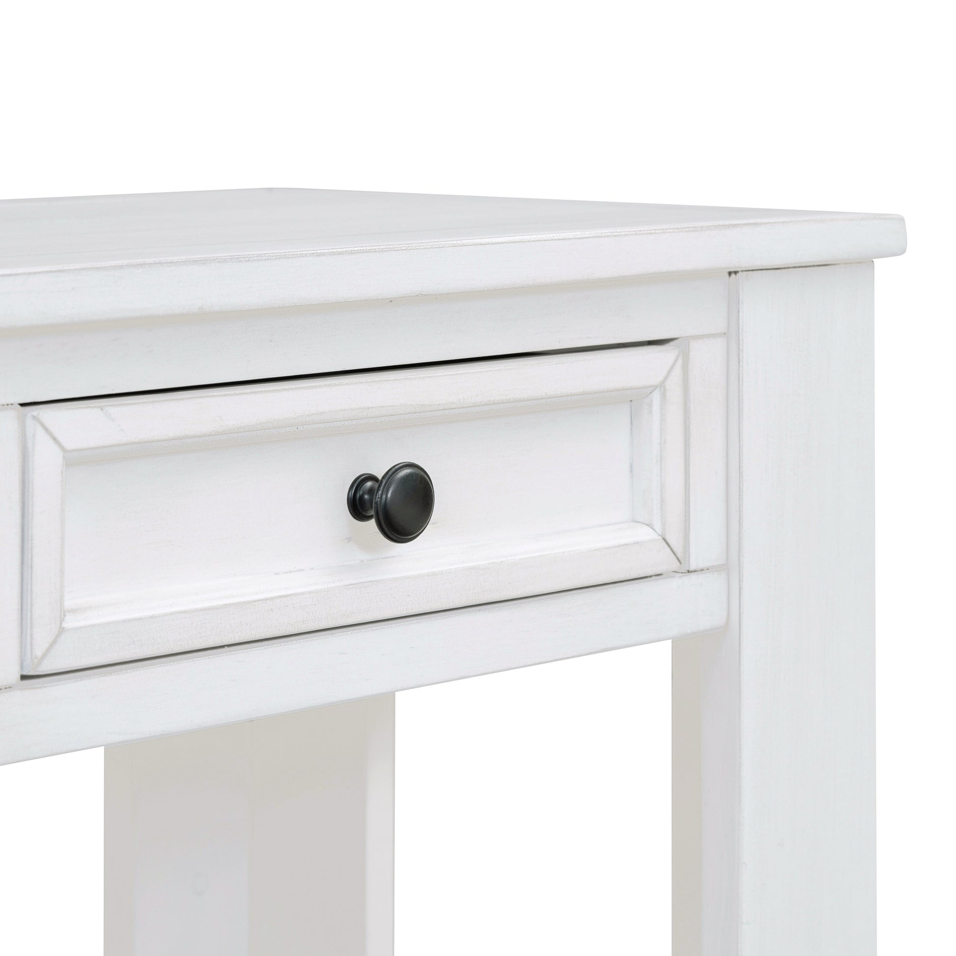 Console Table Sofa Table With Storage Drawers And Bottom Shelf For Entryway Hallway Antique White Antique White Solid Wood