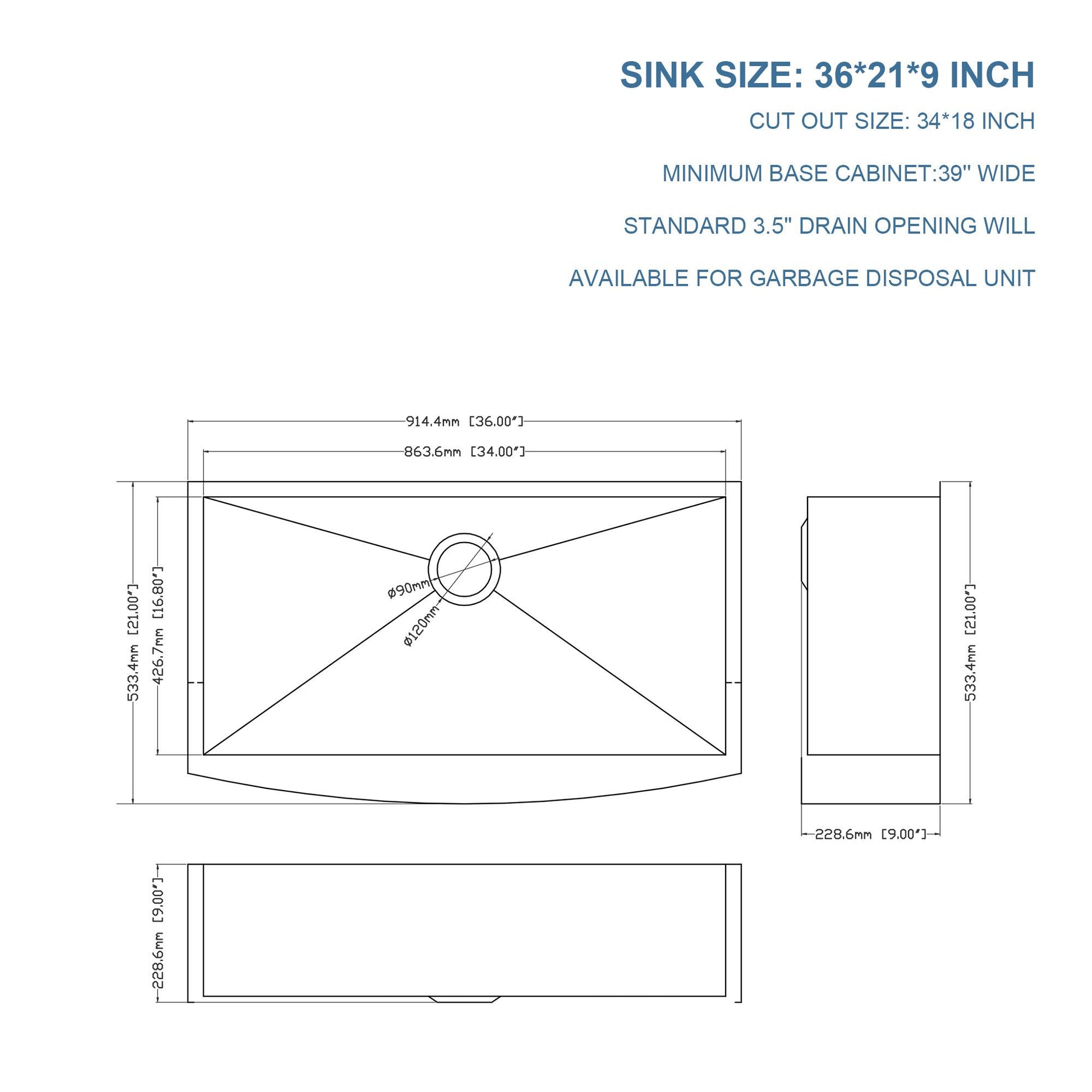 36 Farmhouse Kitchen Sink Black 36"X21" Gunmetal Black Stainless Steel 18 Gauge Single Bowl Apron Front Farm Kitchen Sink Basin Gunmetal Black Stainless Steel