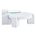A Modern, Fashionable, And Durable Marble Textured Mdf Coffee Table With A Side Table. Match With Multiple Scenes. Suitable For Living Room And Bedroom. White Mdf Glass