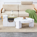 A Modern, Fashionable, And Durable Marble Textured Mdf Coffee Table With A Side Table. Match With Multiple Scenes. Suitable For Living Room And Bedroom. White Mdf Glass
