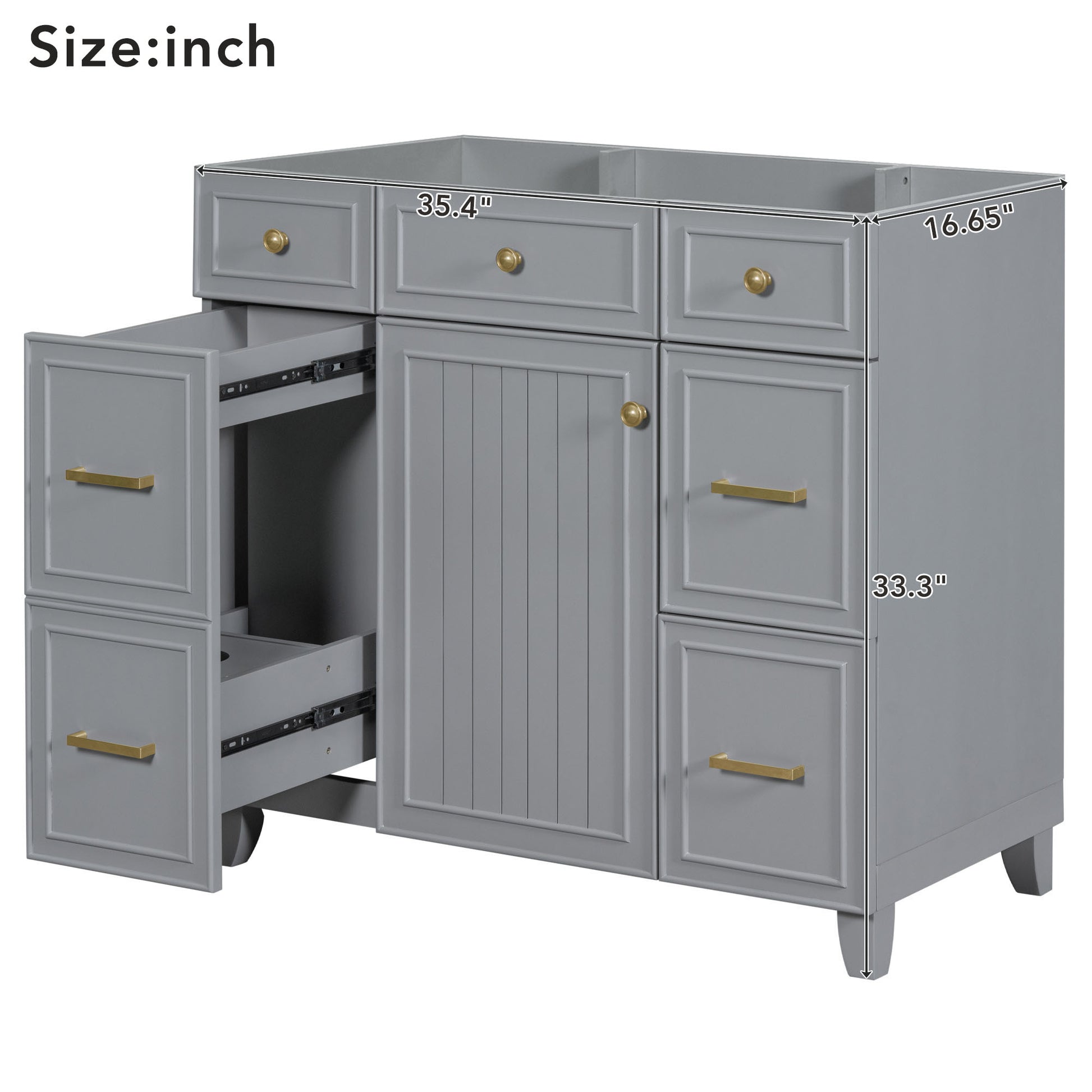 Cabinet Only 36" Bathroom Vanity Gray Sink Not Included Gray Solid Wood Mdf