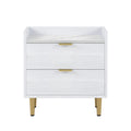 Wooden Nightstand With 2 Drawers And Marbling Worktop, Mordern Wood Bedside Table With Metal Legs&Handles,White White Mdf Metal