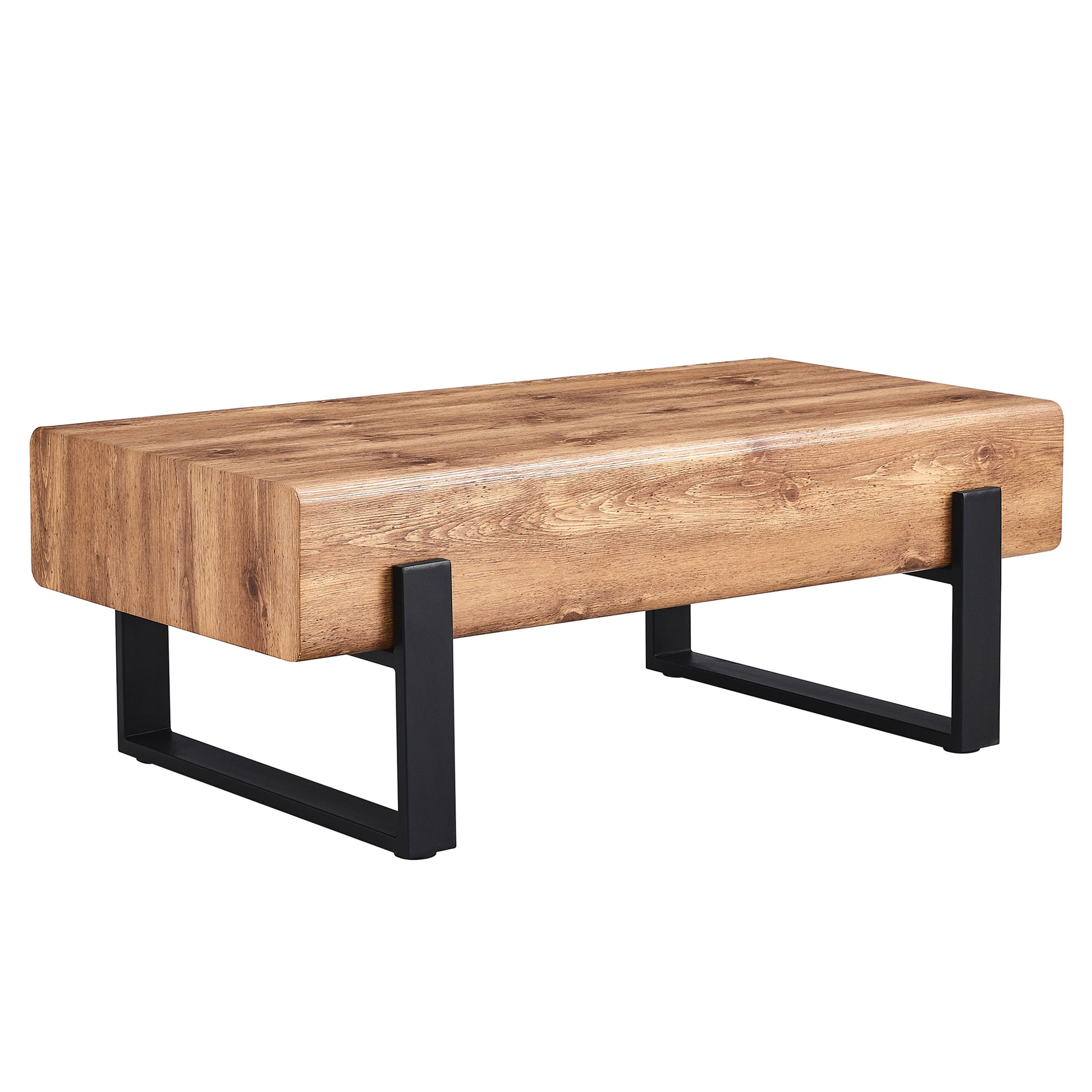 A Coffee Table Made Of American Vintage Mdf Material. Equipped With Drawers Made Of Solid Wood Material. Can Store Items And Save Space. Paired With Black Metal Table Legs. Suitable For Living Room. Natural Wood Mdf