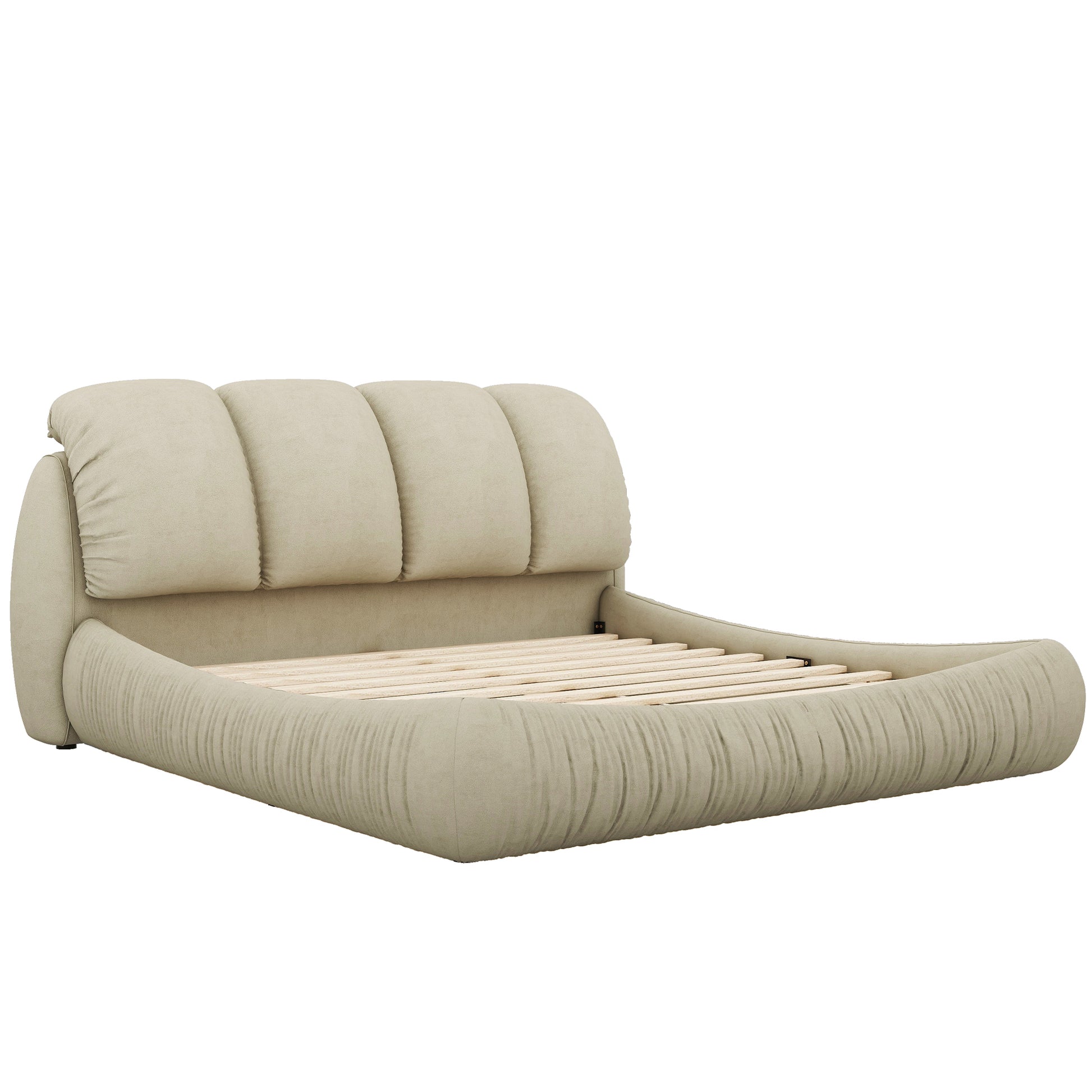 King Size Luxury Upholstered Bed With Thick Headboard, Velvet King Bed With Oversized Padded Backrest, Cinerous Expect Arrive Date 2024 3 9 King Stone Gray Velvet