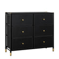 Drawer Dresser,Tall Dresser With 6 Pu Leather Front Drawers, Storage Tower With Fabric Bins, Double Dresser, Chest Of Drawers For Closet, Living Room, Hallway, Children'S Room, Color:Black 5 Or More Drawers Black Primary Living Space Drawers Included