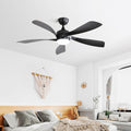 52 Inch Modern Ceiling Fan With 3 Color Dimmable 5 Abs Blades Remote Control Reversible Dc Motor With Led Light Black Abs