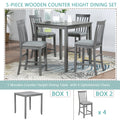 5 Piece Dining Table Set, Wooden Dining Square Table Set For 4, Counter Height Kitchen Table Set With Square Table And 4 Upholstered Chairs For Small Space, Gray Wood Gray Seats 4 Gray Wood Dining Room Acacia 4 Leg Square Dining Table With Chair Acacia