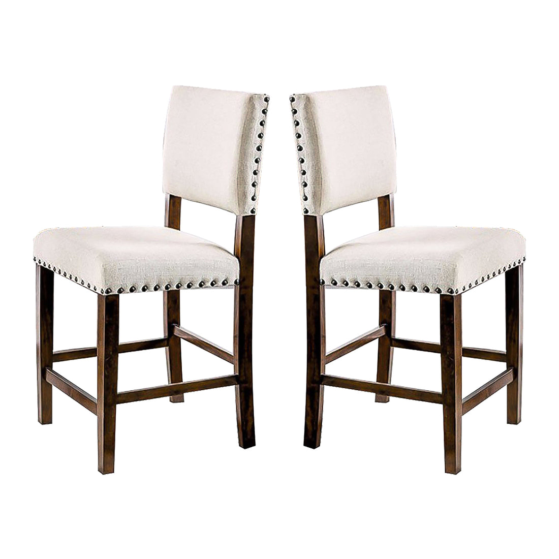 Set Of 2 Linen Upholstered Dining Chairs With Trim In Brown Cherry And Ivory Solid Ivory Dining Room Dining Chairs Solid Back Mdf