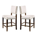 Set Of 2 Linen Upholstered Dining Chairs With Trim In Brown Cherry And Ivory Solid Ivory Dining Room Dining Chairs Solid Back Mdf