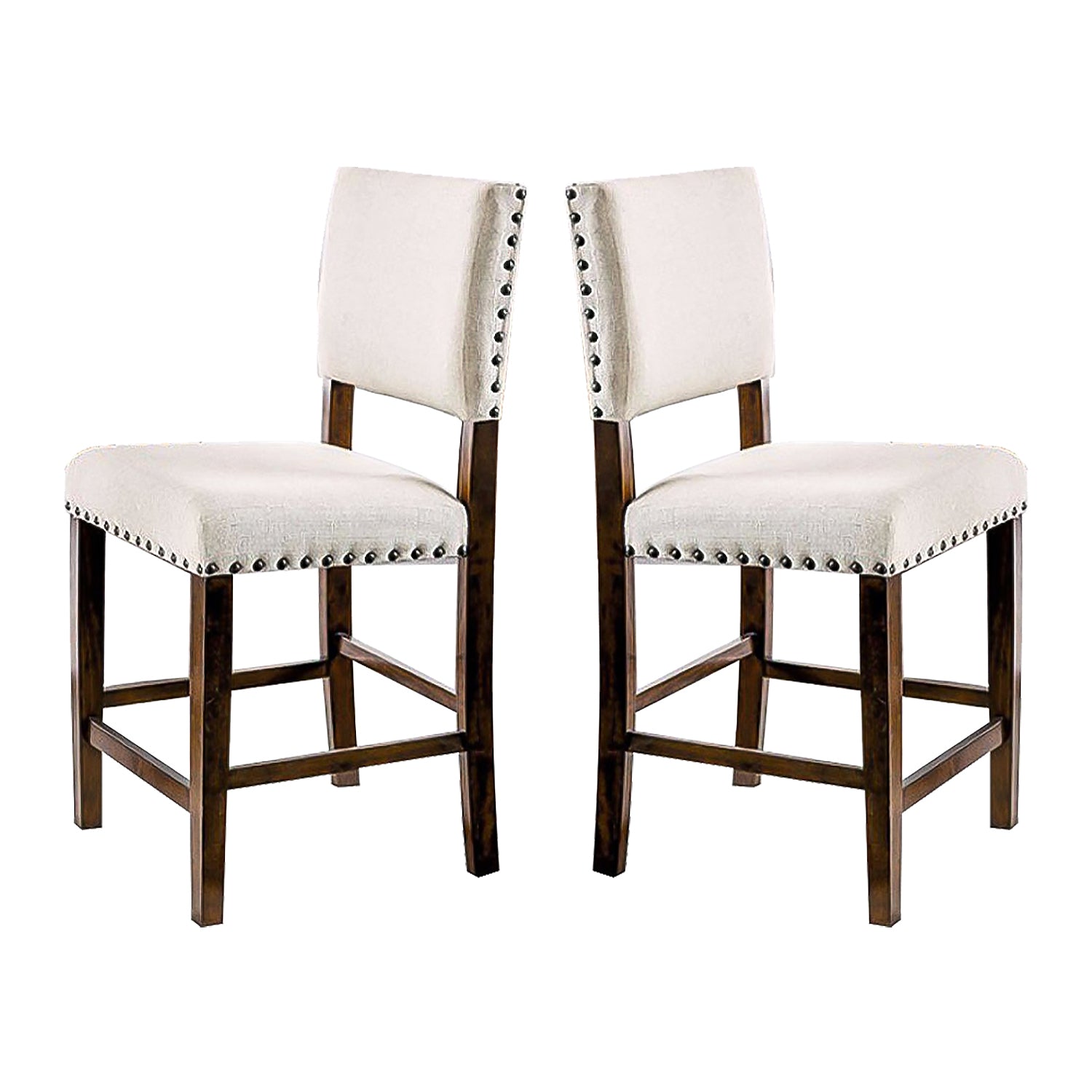 Set Of 2 Linen Upholstered Dining Chairs With Trim In Brown Cherry And Ivory Solid Ivory Dining Room Dining Chairs Solid Back Mdf