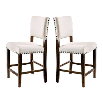 Set Of 2 Linen Upholstered Dining Chairs With Trim In Brown Cherry And Ivory Solid Ivory Dining Room Dining Chairs Solid Back Mdf