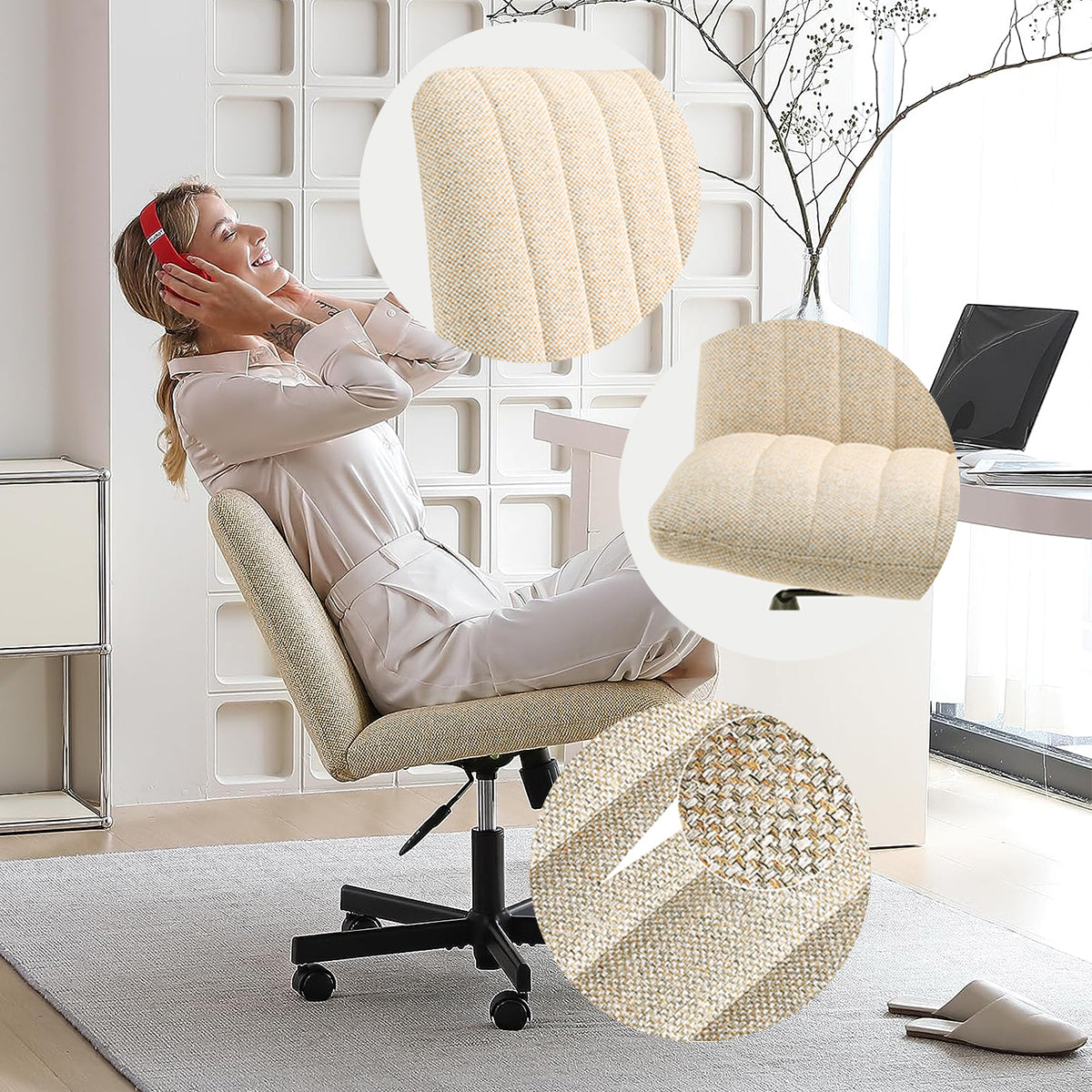 Criss Cross Chair Plus Size Criss Office Chair Sit beige-fabric