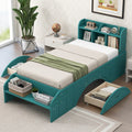 Wood Twin Size Platform Bed With 2 Drawers, Storage Headboard And Footboard, Dark Green Box Spring Not Required Twin Dark Green Bedroom Bed Frame Solid Wood Mdf