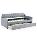 Twin Size Upholstery Daybed With Twin Size Erectable Trundle And Usb Charging Design, Linen Grey Twin Grey Linen