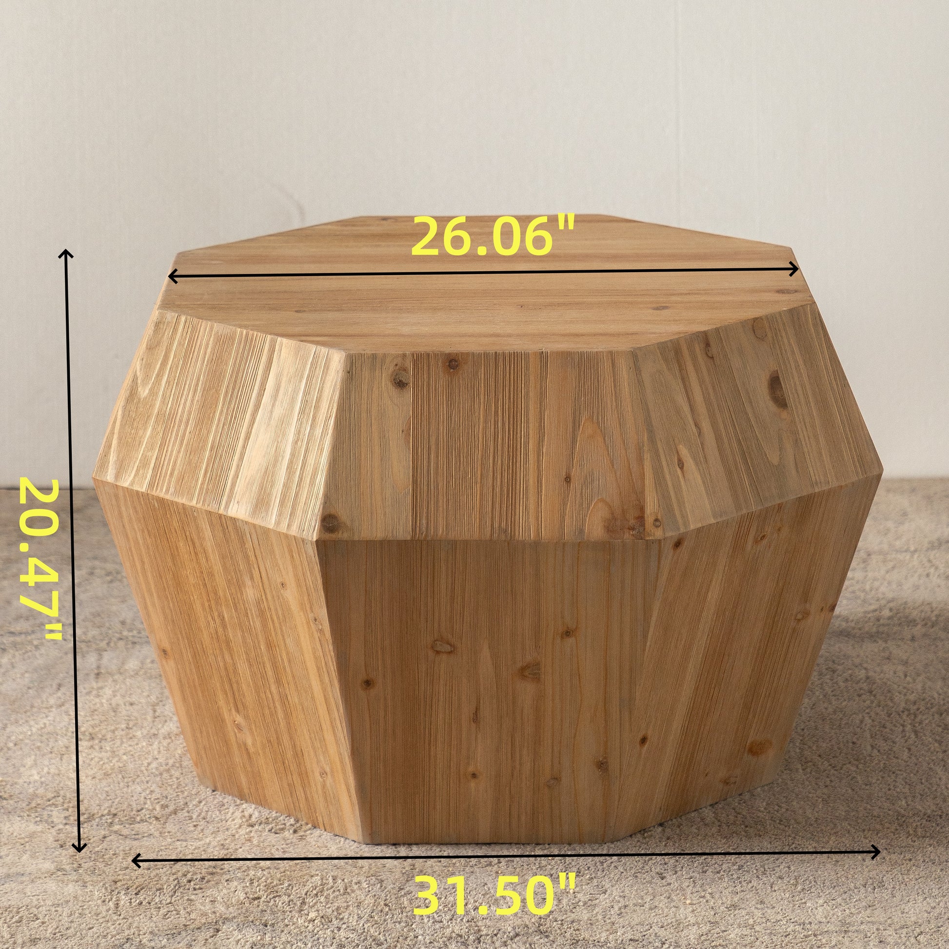 31.50" Octagonal Wooden American Retro Style Coffee Table Natural Mdf