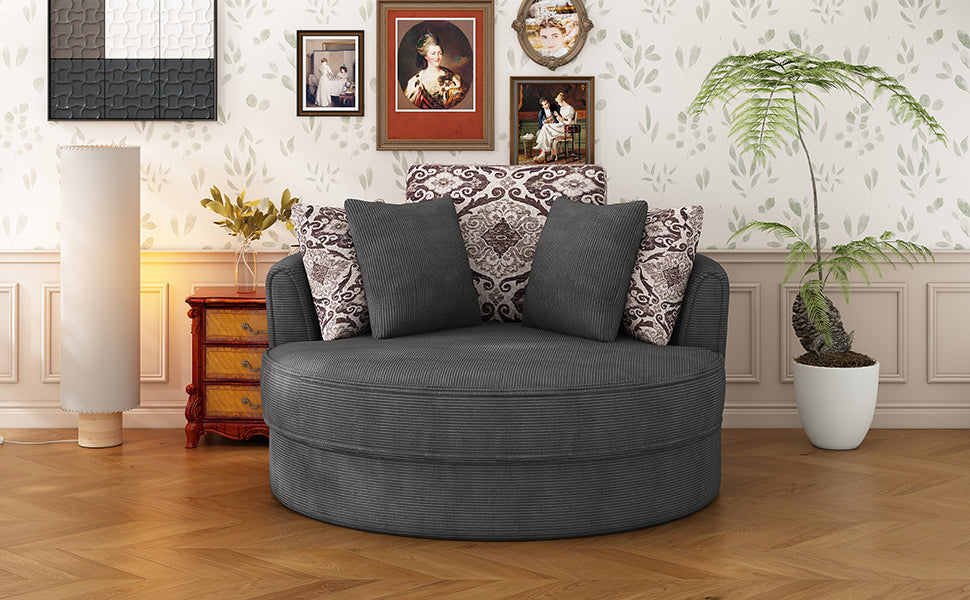 Swivel Accent Barrel Chair with 5 Movable Pillow 360 grey-foam-corduroy