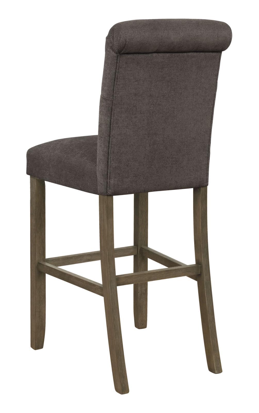 Grey And Rustic Brown Upholstered Bar Stools Set Of 2 Solid Grey Brown Dining Room Spot Clean Farmhouse,Rustic Bar Stools Rubberwood Tufted Back Foam Fabric