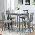 5 Piece Dining Table Set, Wooden Dining Square Table Set For 4, Counter Height Kitchen Table Set With Square Table And 4 Upholstered Chairs For Small Space, Gray Wood Gray Seats 4 Gray Wood Dining Room Acacia 4 Leg Square Dining Table With Chair Acacia