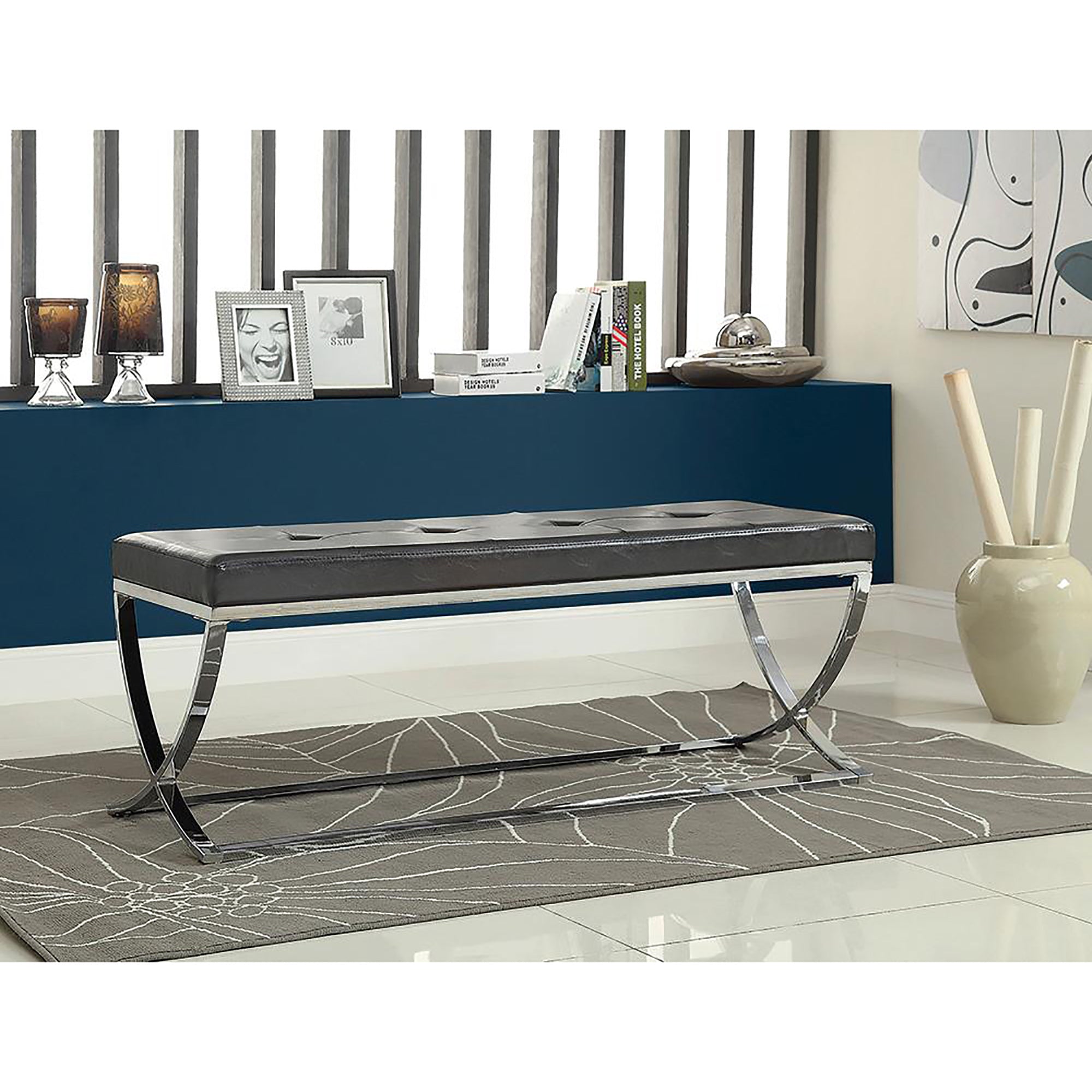 Black Curve Leg Bench Black Primary Living Space Spot Clean Contemporary,Modern Foam Upholstered