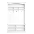 47.2'' Wide Hall Tree With Bench And Shoe Storage, Multi Functional Storage Bench With 3 Hanging Hooks & Open Storage Space, Rectangle Storage & Shelves Coat Rack For Hallway, White White Primary Living Space Shelves Particle Board