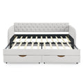 Twin Size Upholstery Daybed With Trundle Bed And Two Storage Drawersflat Arms With Pocket, Extendable Daybed For Bedroom Living Room,Linen Beige Beige Linen