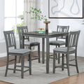 5 Piece Dining Table Set, Wooden Dining Square Table Set For 4, Counter Height Kitchen Table Set With Square Table And 4 Upholstered Chairs For Small Space, Gray Wood Gray Seats 4 Gray Wood Dining Room Acacia 4 Leg Square Dining Table With Chair Acacia
