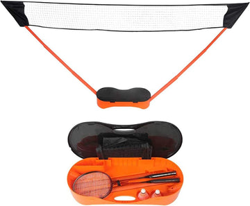 Portable Badminton Net Set Storage Box Base With 2 Battledores 2 Shuttlecocks Large, Orange Orange Metal