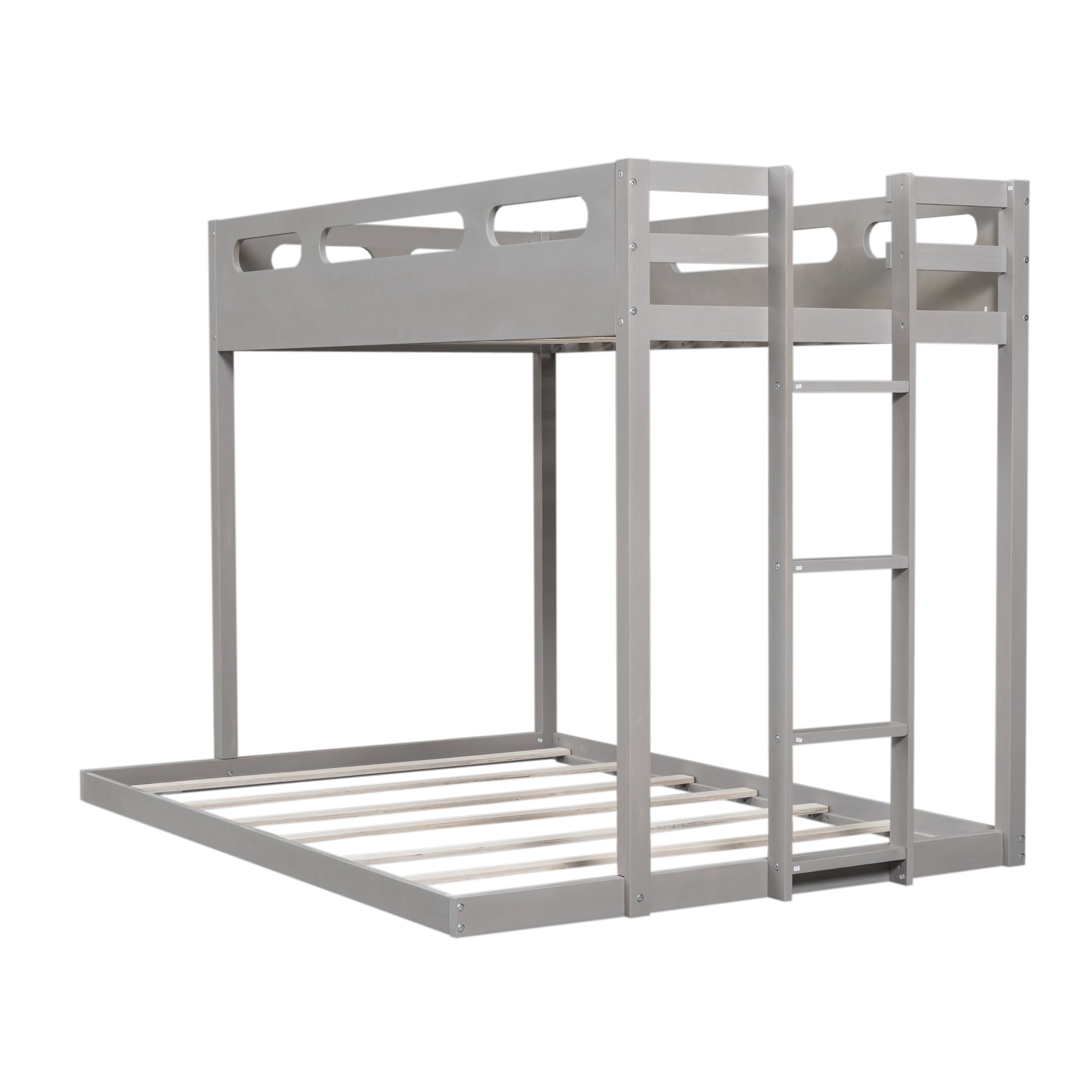 Twin Over Full Bunk Bed With Built In Ladder,Gray Gray Solid Wood Mdf