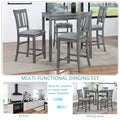 5 Piece Dining Table Set, Wooden Dining Square Table Set For 4, Counter Height Kitchen Table Set With Square Table And 4 Upholstered Chairs For Small Space, Gray Wood Gray Seats 4 Gray Wood Dining Room Acacia 4 Leg Square Dining Table With Chair Acacia