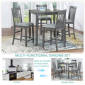 5 Piece Dining Table Set, Wooden Dining Square Table Set For 4, Counter Height Kitchen Table Set With Square Table And 4 Upholstered Chairs For Small Space, Gray Wood Gray Seats 4 Gray Wood Dining Room Acacia 4 Leg Square Dining Table With Chair Acacia