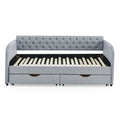 Twin Size Upholstery Daybed With Trundle Bed And Two Storage Drawersflat Arms With Pocket, Extendable Daybed For Bedroom Living Room,Linen Grey Grey Linen
