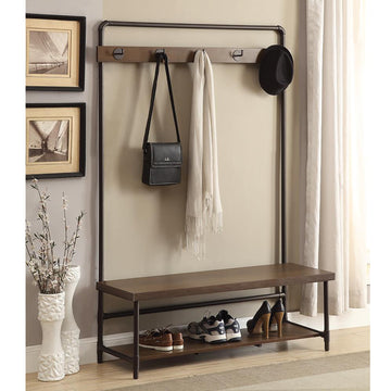 Chestnut And Dark Bronze Hall Tree With 5 Coat Hooks Brown Primary Living Space Industrial Metal