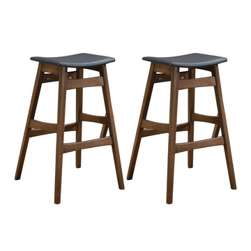 Dark Grey And Natural Walnut Bar Height Stool Set Of 2 Solid Grey Brown Brown Dining Room Spot Clean Mid Century Modern Bar Stools Rubberwood Wood Fabric