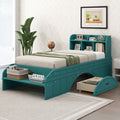 Wood Twin Size Platform Bed With 2 Drawers, Storage Headboard And Footboard, Dark Green Box Spring Not Required Twin Dark Green Bedroom Bed Frame Solid Wood Mdf