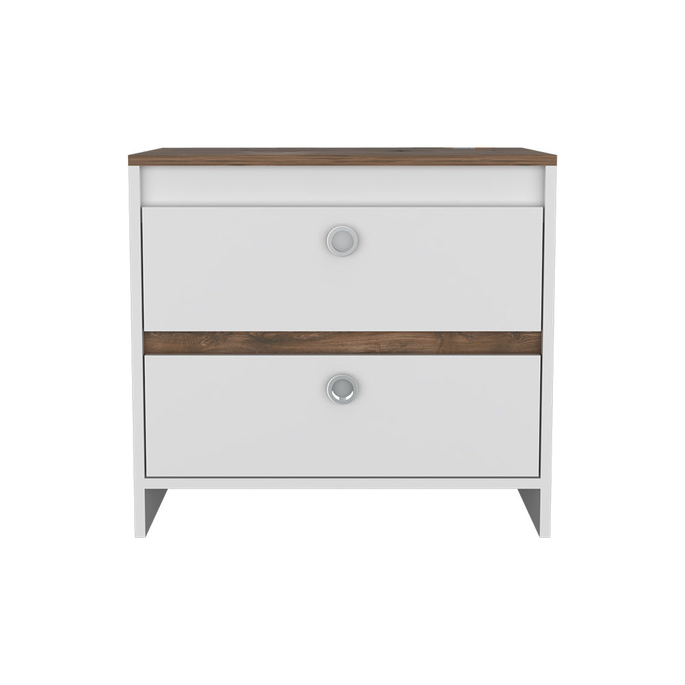 Nightstand Dreams, Two Drawers, White Dark Brown Finish Dark Brown White Particle Board