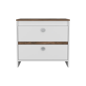 Nightstand Dreams, Two Drawers, White Dark Brown Finish Dark Brown White Particle Board