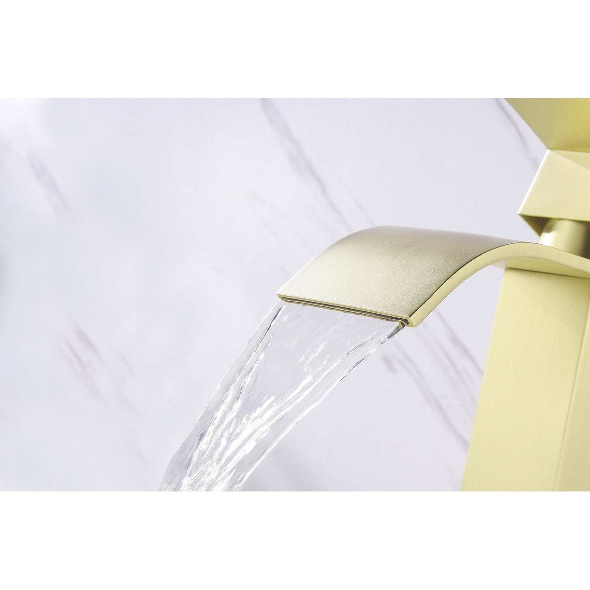 Waterfall Spout Single Handle Bathroom Sink Faucet Brushed Gold Stainless Steel