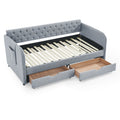 Twin Size Upholstery Daybed With Trundle Bed And Two Storage Drawersflat Arms With Pocket, Extendable Daybed For Bedroom Living Room,Linen Grey Grey Linen