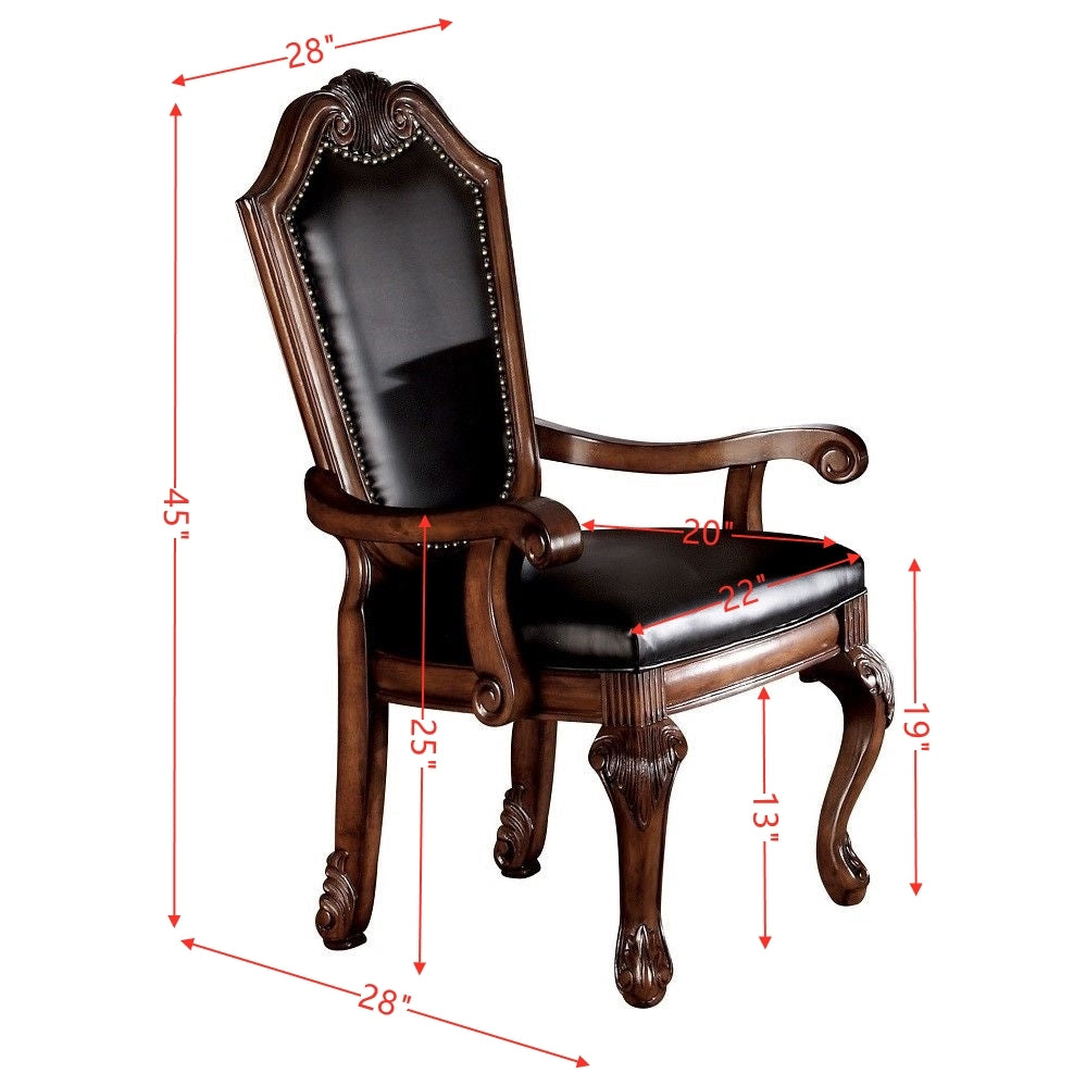 ACME Chateau De Ville Arm Chair Set 2 in Black PU & cherry-pu