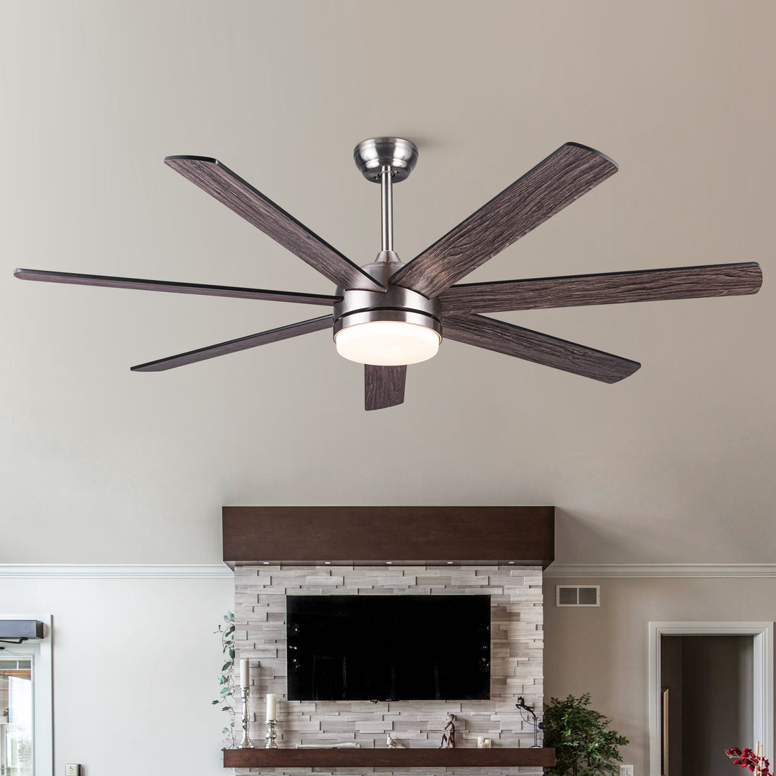 62 In. Integrated Led Brushed Nickel Plywood Smart Ceiling Fan With Remote Control Brushed Nickel Plywood Metal