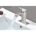 Waterfall Spout Single Handle Bathroom Sink Faucet Brushed Nickel Stainless Steel