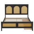Full Size Wood Storage Platform Bed With 2 Drawers, Rattan Headboard And Footboard, Black Box Spring Not Required Full Black Wood Bathroom Wood Rattan