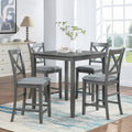 5 Piece Dining Table Set, Wooden Dining Square Table Set For 4, Counter Height Kitchen Table Set With Square Table And 4 Upholstered Chairs For Small Space, Gray Wood Gray Seats 4 Gray Wood Dining Room Acacia 4 Leg Square Dining Table With Chair Acacia