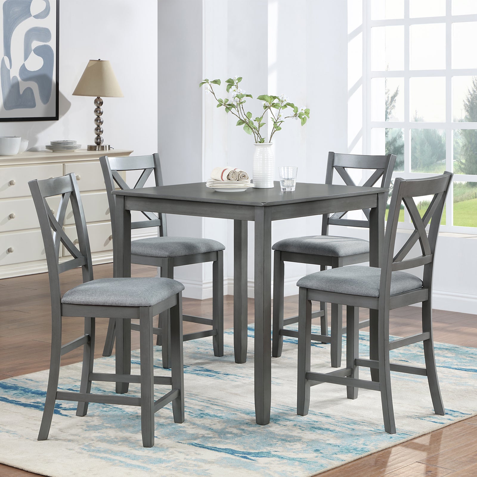 Wooden Dining Square Table, Kitchen Table for Small wood-gray-seats 4-gray-wood-dining room-acacia-4