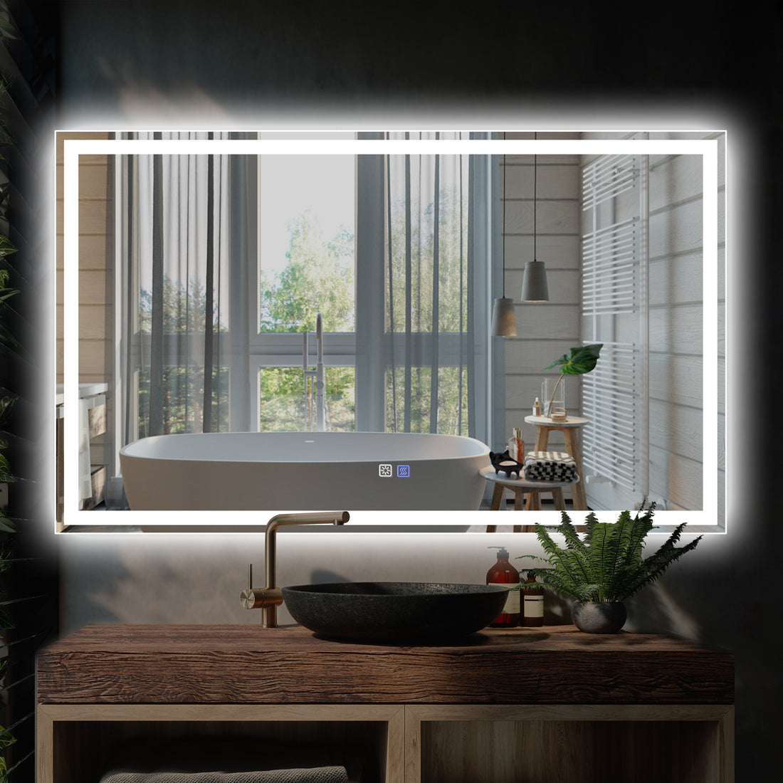 Led Bathroom Vanity Mirror With Light,60*36 Inch, Anti Fog, Dimmable,Color Temper 5000K,Backlit Front Lit,Both Vertical And Horizontal Wall Mounted Vanity Mirror 60X36 White Aluminium