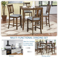 5 Piece Dining Table Set, Wooden Dining Square Table Set For 4, Counter Height Kitchen Table Set With Square Table And 4 Upholstered Chairs For Small Space, Walnut Wood Walnut Seats 4 Gray Wood Dining Room Acacia 4 Leg Square Dining Table With Chair