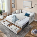 Twin Size Upholstery Daybed With Trundle Bed And Two Storage Drawersflat Arms With Pocket, Extendable Daybed For Bedroom Living Room,Linen Beige Beige Linen