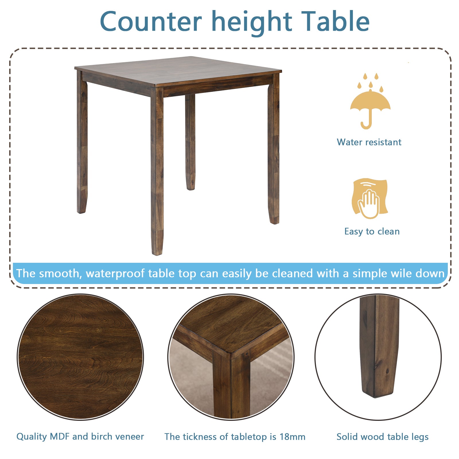 Wooden Dining Square Table, Kitchen Table For Small Space, 4 Person Counter Height Table, Walnutonly The Table Wood Walnut Seats 4 Gray Wood Dining Room Acacia 4 Leg Square Acacia Wood